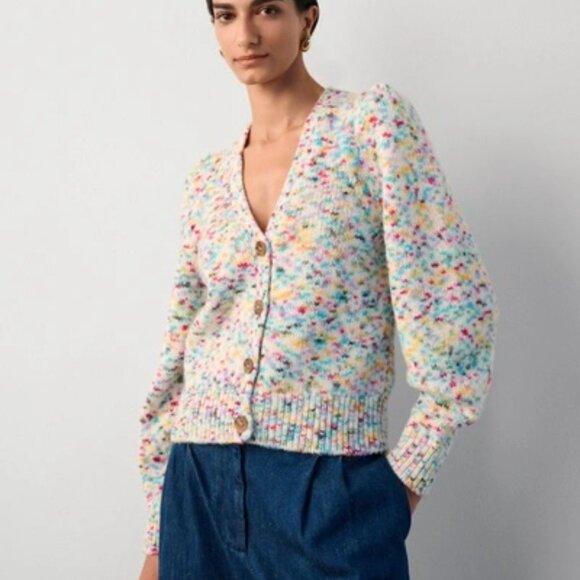 LIKE NEW | White + Warren | Alpaca Blend Watercolor Cardigan Sweater | small - Picture 1 of 5